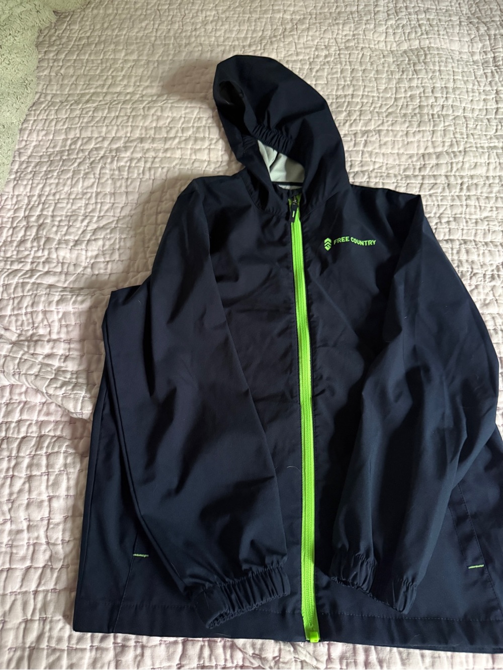 Free Country Kids Navy Rain Jacket with Lime Green Trim